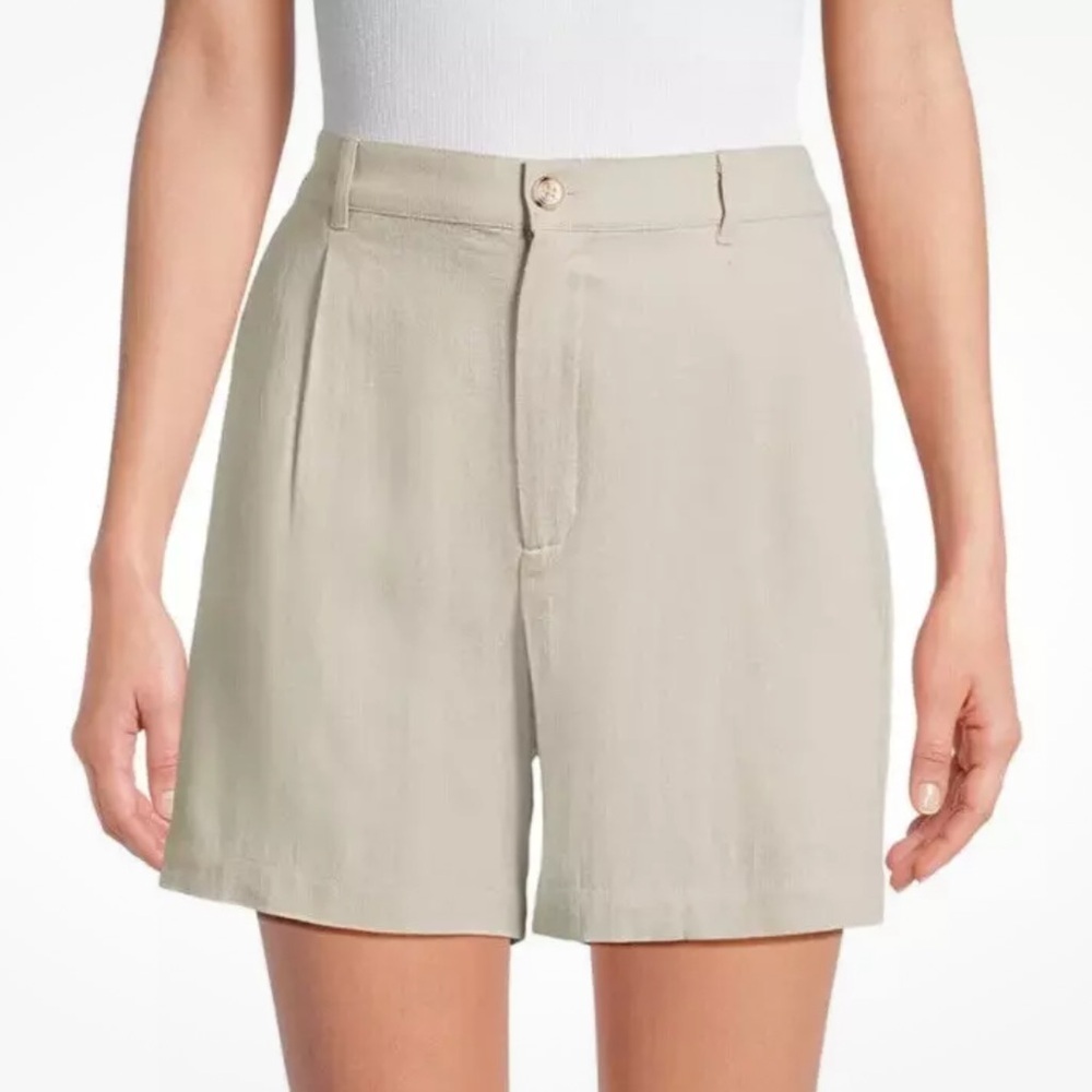 Time And Tru Womens Plus Size Beige Linen Blend Pleated 5” Shorts Size XXXL (22)